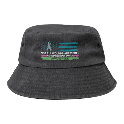 Qauirfe Not All Wounds are Visible Metastatic Breast Cancer Awareness Fashion Cowboy Denim Fisherman Hat Outdoor Fishing Cap Sun