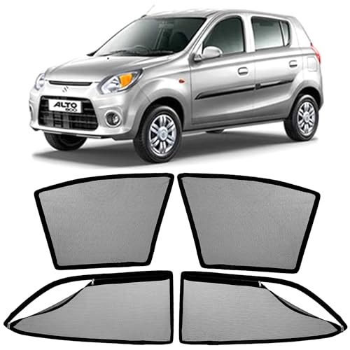 Image of AutoStory Magnetic Car Sunshade for Alto 800 2012-2019 | Front Half Cut for Mirror Visibility + Rear Full Coverage with Zipper | Heavy Heat & UV Protection | Privacy Side Window Curtains Shades
