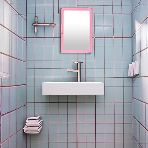 Image of PGen Small Size Mini Wall Mounted Mirror Storage Cabinet Organiser Shelf for Bathroom Kitchen Washbasin Dressing Room (Magenta)