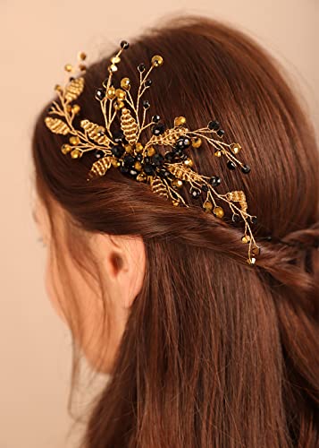 Peine Kercisbeauty Boho Negro con Cristal y Perlas miniatura 3