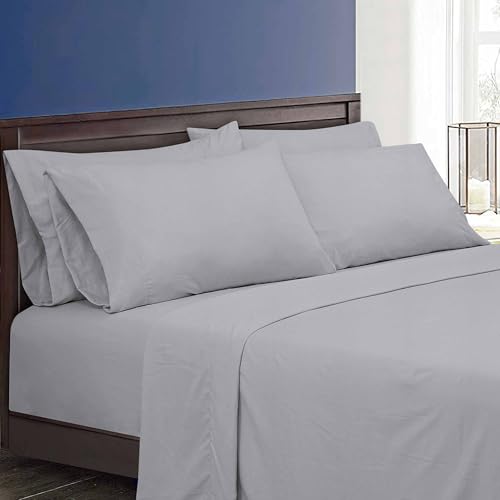 Image of ROYALE LINENS 6 Piece King Sheets Set - Soft Brushed 1800 Microfiber Bedding - 1 Fitted and 1 Flat Sheet, 4 Pillow Cases - Wrinkle Free & Fade Resistant - Hotel Luxury Bed Sheets (Harbor Mist, King)