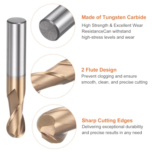 Image of HARFINGTON Ball Nose End Mill 2 Flute 0.47 inch Diameter 0.47 inch Shank Tungsten Carbide Spiral CNC Router Bits 0.95 inch Cutting Length Single End Ball Cutting Tool for Carving Engraving Grinding