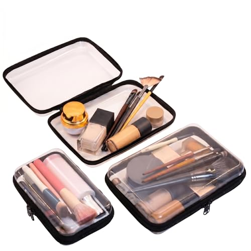Tauqlfire 3 fundas transparentes rígidas con cremallera, bolsas de aseo transparentes impermeables para viajes, organizador de maquillaje transparente portátil y bolsa de almacenamiento de juguetes