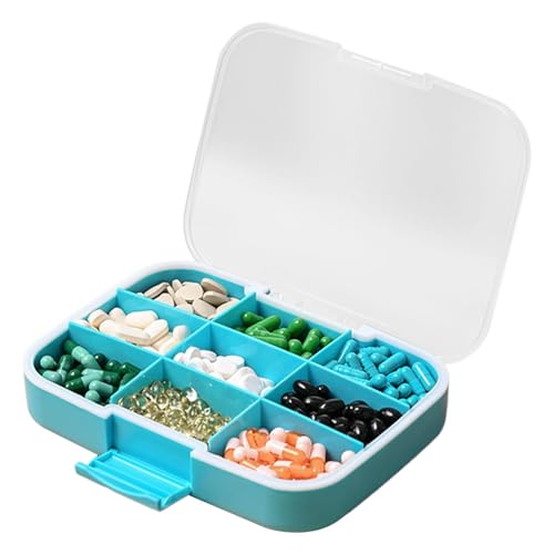 Caja de píldora de viaje - Box organizador de píldora de viaje ligero | Organizador de pastillas de viaje y contenedor para pastillas | 9 compartimentos para uso comercial y al aire libre | Puerta de