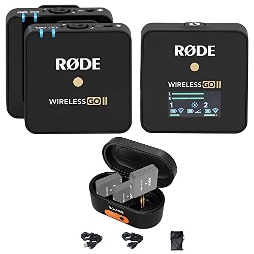 Rode Wireless GO II 2-Person Compact Digital Wireless Microphone System/Recorder Bundle with ZG-R30 Charging Case for Rode Wireless GO/Wireless GO II Microphone System