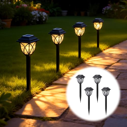 FUWEN 4PCS Luces Solares de Jardín, Impermeables IP44 Luces Solares Exterior, Automático Lámpara Solar, Blancas...