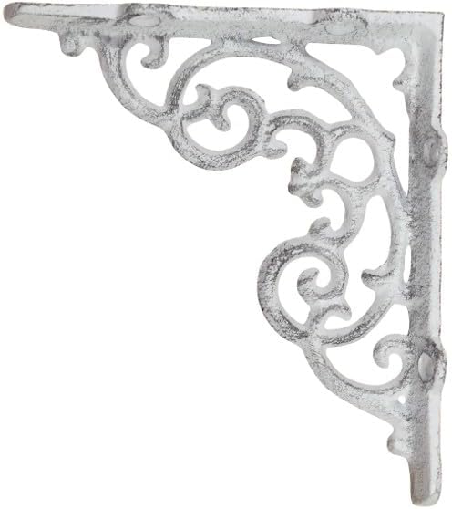 4 White Cast Iron Shelf Brackets Braces Corbels Distressed Farmhouse Look for Shelving 6 1/4" X 5 3/8"