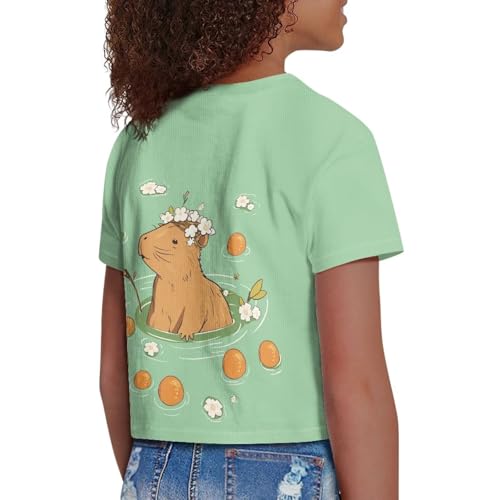 Image of Girls Crop Tees Crew Neck Casual Short Sleeve T Shirts Kids Loose Soft Comfortable Tees Blouses Shirt for Little Girl