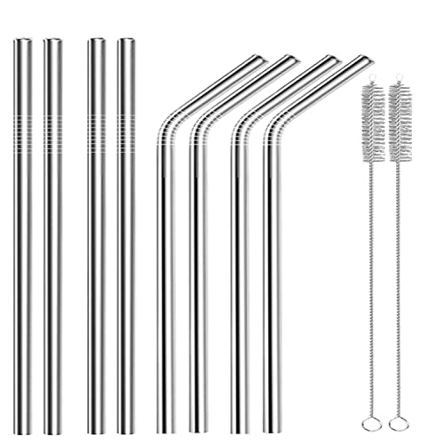 10 Pcs Stainless Steel Straws Reusable Metal Drinking Straws with 2 Cleaning Brush for Smoothie Milkshake Cocktail and Hot Drinks