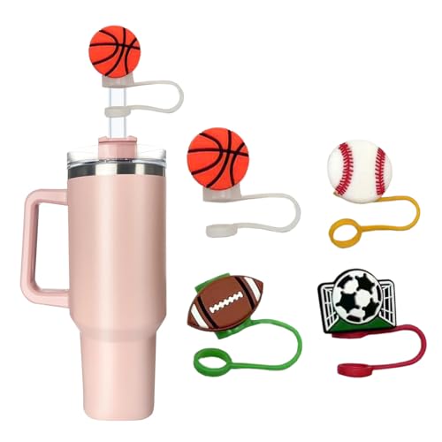 Stanley Straw Cover 4Pcs 0.4in(10mm) Diameter Dust-Proof Silicone Straw Toppers Reusable Compatible Basketball Drinking Straw Cover Cap Accessories for Stanley Tumbler 30&40 OZ