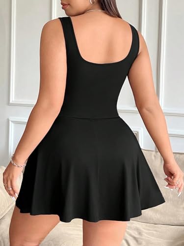 Image of Women's Play Dress, Short Sleeve Mini Skirt with Pockets, Black, Size XL