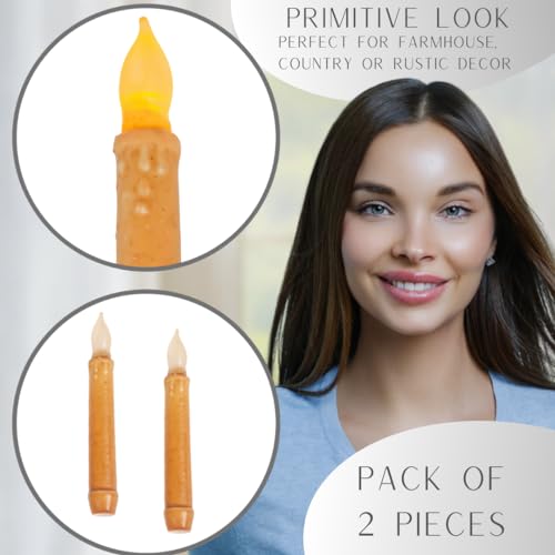Factory-Direct-Craft-Pack-of-2-Primitive-Cream-Battery-Taper-Candles-with-Timer-Wax-Dipped-Flameless-Candles-for-Rustic-Country-and-Farmhouse-Decor-6-12-High Factory Direct Craft Pack of 2 Primitive Cream Battery Taper Candles with Timer Wax Dipped Flameless Candles for Rustic Country and Farmhouse Decor 6 12 High