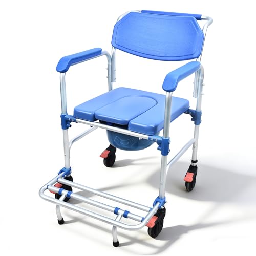 HOMDABO Bedside Commode with Wheels - Rolling Shower Chair for Elderly and Disabled - 3 in 1 Shower Wheelchair 400 LBS Capacity HDB-697A