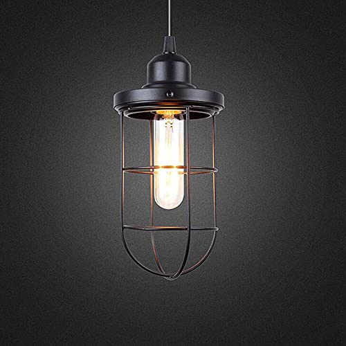Suspension monocéphale cage en fer de 9,45 pouces lustre vintage noir