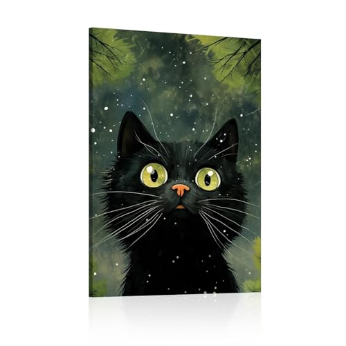 Toile chat noir mignon YAJNILUCK portrait minimaliste affiche animal deco salon chambre 30x50cm