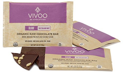VIVOO 71% Raw Chocolate Bar With Reishi, Siberian Pine Nuts And Coconut Sugar. Pack of 20 X 30g - Thumbnail 3