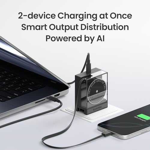 Image of SHARGE Retractable 65W USB C Charger, GaN Power Wall Charger with Retractable Cable, 2 Devices PD Fast Charging for MacBook Pro /Air, iPhone 17,Pixel Book, iPad Pro Black