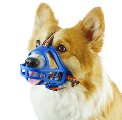 OKKIC Dog Muzzle, Basket Muzzle for Small Medium Large Dogs, Anti-Biting and Chewing, Lightweight & Sturdy Cage Design, Allows Panting & Drinking, Ideal for Grooming & Training（Blue Size S）