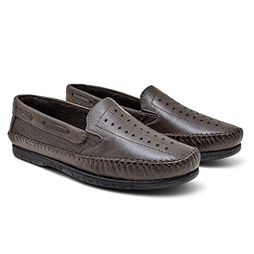 Sapatilha Masculina Casual Couro Legitimo Mocassim (Marrom, 40)