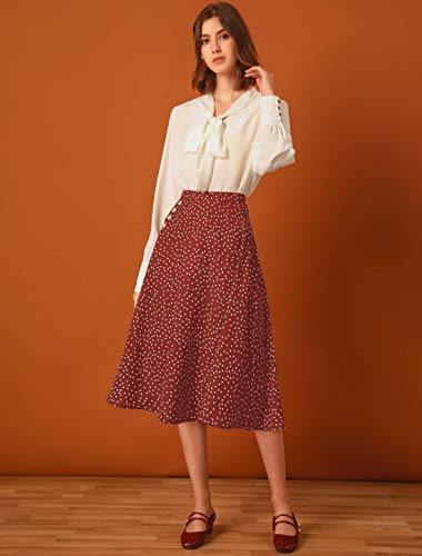 Allegra K Women's Valentine's Day Retro Polka Dots Elastic Waist Vintage A-Line Midi Skirt3