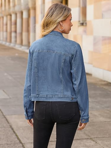 Image of Glamaker Womens Jean Jacket 2026 Basic Trendy Long Sleeve Denim Jackets Button Down Fitted Western Coat with Pockets