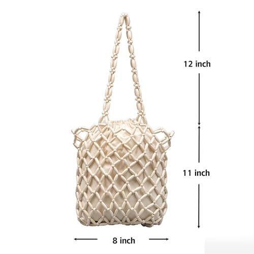 Bolso artesanal de madera con cuentas, bolso de hombro tejido para mujeres miniatura 3