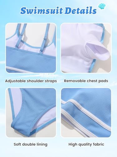 Image of Girls 2 Piece Swimsuit Ribbed Bathing Suits Color Block Adjustable Strap Bikini Set for Teens Girls Swim Suit
