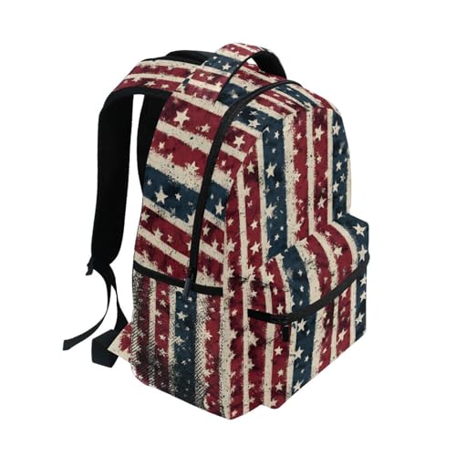 Retro Striped Star American Flag Backpack for School Boys Girls Adults Kids Bookbag Laptop Bag 15L2