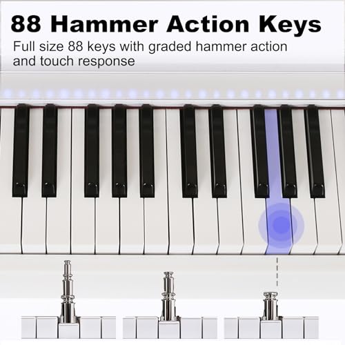 The ONE Digital Piano Keyboard with 88-Key Weighted Action for Beginner and Intermediate Players, Grand Piano Sound, Full Size Hammer Keyboard with Lighted-up Keys/Online Lessons/3-Pedal Unit - Thumbnail 2