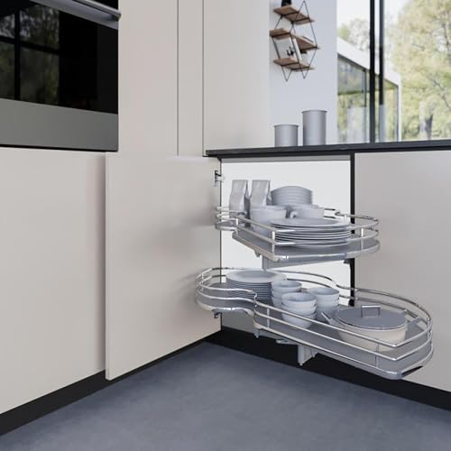 MASSIMA ORGANIZZAZIONE PER LA TUA CUCINA – Questo organizer per angolo base cucina con cestelli girevoli a doppio livello ti permette di sfruttare al meglio lo spazio, mantenendo ogni utensile e alimento sempre a portata di mano.