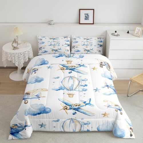 Boys Aircraft Kids Comforter Set Full Size,Toddler Bedding Cartoon Bedding