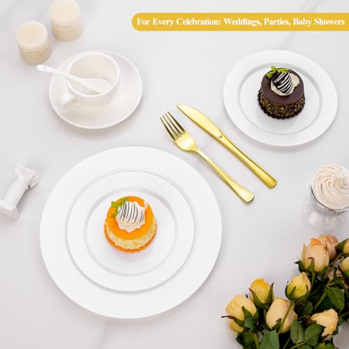 Image of Goodluck 200PCS White Plastic Plates, Heavy Duty Disposable Plates