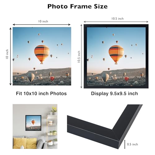 Image of JCJMY 10x10 Picture Frame Black for Wall Hanging, Wall Mounting Horizontally or Vertically, 10 x 10 Square Wall Gallery Poster Photo Frame with Durable Shatter Resistant Plexiglass, Black