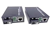 Elfcam® - Lot de 2 Convertisseur Fibre Ethernet, Convertisseur de Média SFP Inclus, Jusqu'à Une Distance de 20KM sur Fibre Optique SC Monomode (1 Port RJ45 *1 Port RJ45)