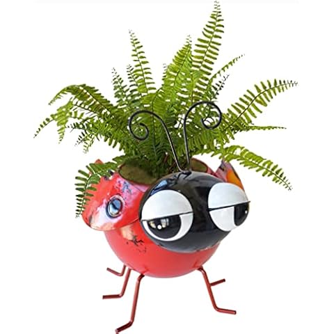 GIFTME 5 Metal Ladybug Flower Planter Garden Pot for Plants Indoor or Outdoor Decorations,7.5Inch Cover