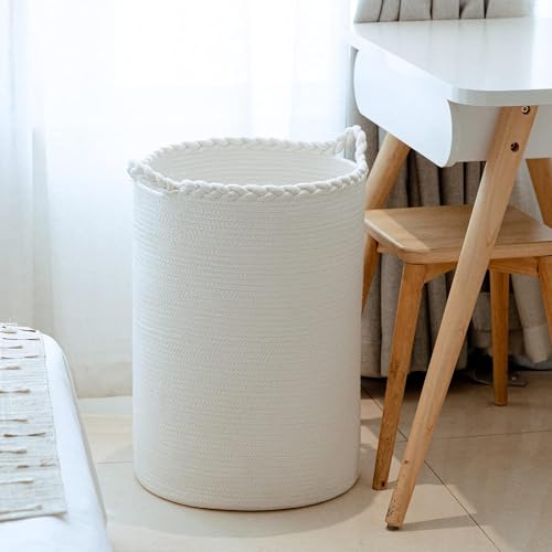 Image of ALBY Woven,Tall Wicker Laundry Basket for Blankets,Clothes,Pillows,Toys,Shoes Large Cotton Laundry Hamper for Bedroom Living Room Bathroom Nursery (72L /Extra Large16 inchD x 22 inchH, PURE WHITE)
