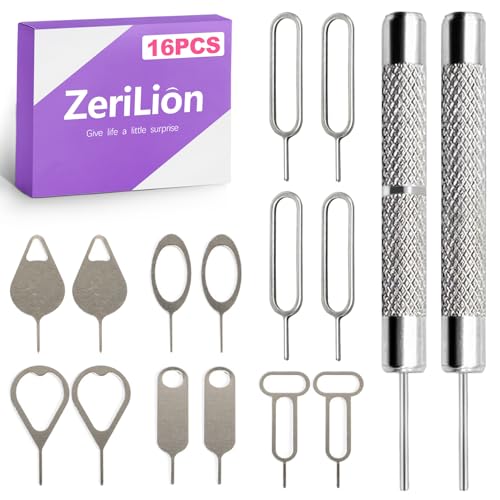 ZeriLion 16 Pack SIM Card Ejector Tool Kit, Phone Tray Opener Pin for Easy Removal, Standard Key for Most Cell Phones, Tablets and Other Mobile Devices
