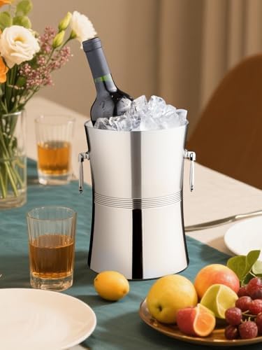 3L Insulated Ice Bucket with Handles for Parties,Double Wall Stainless Steel Ice Container with Ice Tong for Cocktail Bar,Silver Metal Ice Bucket for Freezer