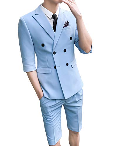 Wemaliyzd Modern Fit Young 2 Piece Suit Peak Lapel Blazer 1/2 Sleeves Short Pants3