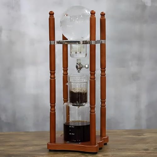 1000ml Drip Tower Coffee Maker, Glass Cold Brew Coffee Pot, with Slow Drip Technology, Wood Stand, Iced Coffee Maker for Cafe Home Kitchen, 8-10 Cup