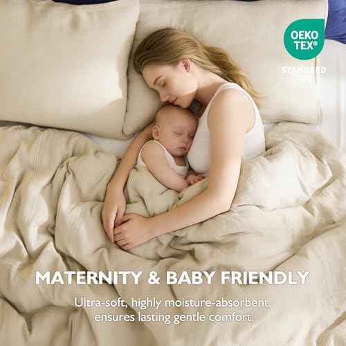 Image of EMME Muslin Cotton Duvet Cover Set Queen Size Linen Like Soft Breathable Lightweight Summer Comforter Cover Set with Zipper Closure (Queen, 90 inchx90 inch)