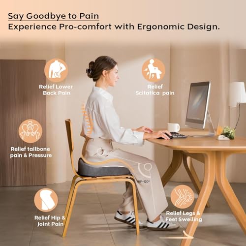 Image of Memory Foam Car Seat Back Support, Orthopedic Lumbar Back Rest for Back Pain Relief, Back Support Pillow for Office ChairCarBack Support Pillow,-Seat Cushion (Grey, FD Chair CUISION)