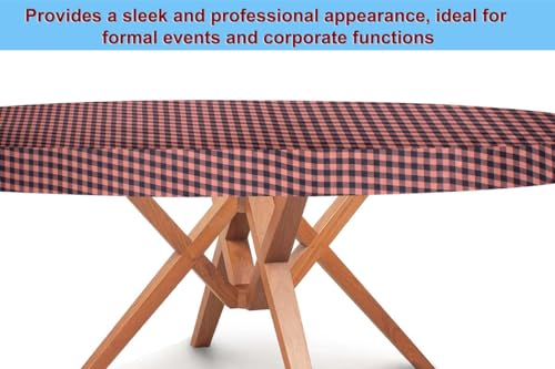 Image of The Furnishing Tree Round Elastic Fitted Dining Table Cover WxL 40x40 Inches Checkered Pattern Beige