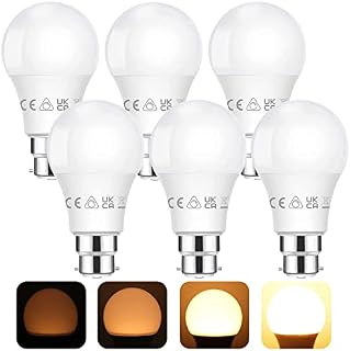 Dimmable LED Bayonet Light Bulbs B22, Warm White 2700K, 60W Equivalent, 9W 806LM LED Bulb Bayonet, BC GLS A60 2700K Energy Saving Lightbulb, 6 Pack