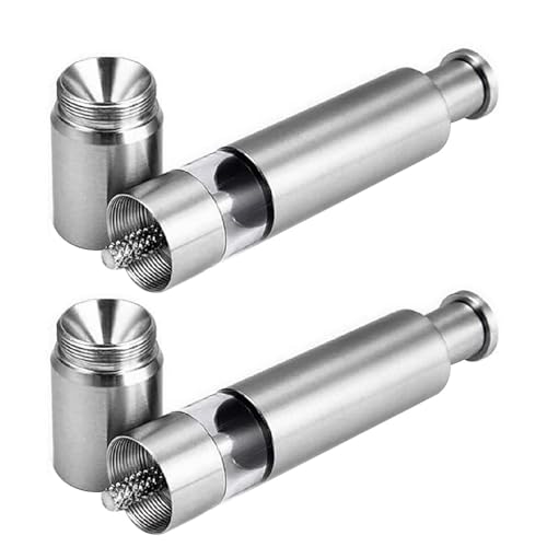 Molinillo de sal con una sola mano – Molinillo de pimienta con botón de 6,02 x 1,1 pulgadas, molinillo de pimienta de cerámica con estructura de acero inoxidable, funcionamiento automático con grosor