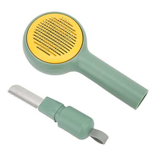 Pet Hair Comb, Pet Undercoat Rake, Pet Grooming Rake, Pet Self Cleaning Open Knot Brush with Comfortable Handle for Shedding and Grooming (Third generation/including open knot (green)