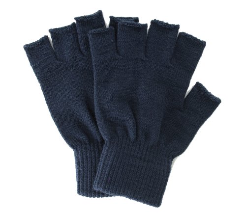 Simplicity Men/Women Half Gloves Solid Color Knitted Winter Warm Gloves, Navy, One Size
