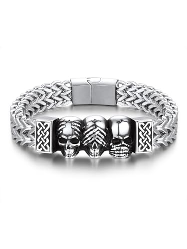 Bandmax Mens Skull Bracelets 8 Inch Stainless Steel Chunky C