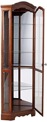 5-Shelf Corner Curio Cabinet Medium Brown and Clear - Thumbnail 3
