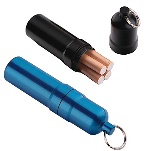 Dancepandas Mini escova 2 peças cigarros caixa com porta-chaves cigarro pequeno metal resistente à água bolso redondo estojo de cigarros preto azul)